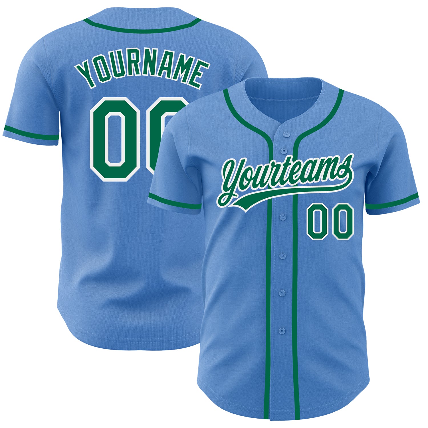 Personalized Powder Blue Kelly Green-White Authentic Baseball Jersey