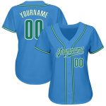 Personalized Powder Blue Kelly Green-White Authentic Baseball Jersey Team Custom Name and Number