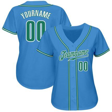 Personalized Powder Blue Kelly Green-White Authentic Baseball Jersey Team Custom Name and Number