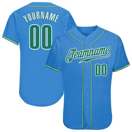 Personalized Powder Blue Kelly Green-White Authentic Baseball Jersey Team Custom Name and Number