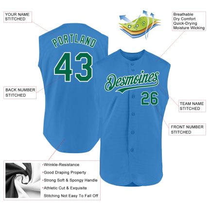 Personalized Powder Blue Kelly Green-White Authentic Sleeveless Baseball Jersey