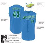 Personalized Powder Blue Kelly Green-White Authentic Sleeveless Baseball Jersey Team Custom Name and Number