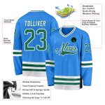 Personalized Powder Blue Kelly Green-White Hockey Jersey Team Custom Name and Number