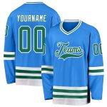 Personalized Powder Blue Kelly Green-White Hockey Jersey Team Custom Name and Number