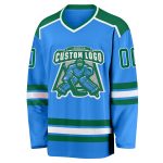 Personalized Powder Blue Kelly Green-White Hockey Jersey