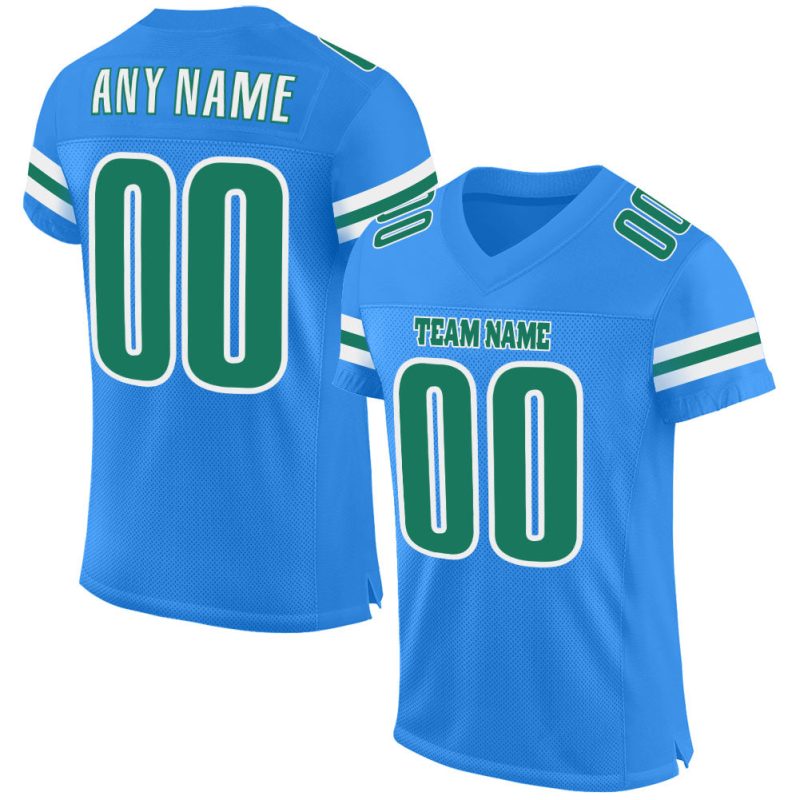 Personalized Powder Blue Kelly Green-White Mesh Authentic Football Jersey Team Custom Name and Number