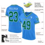 Personalized Powder Blue Kelly Green-White Mesh Authentic Throwback Football Jersey Team Custom Name and Number