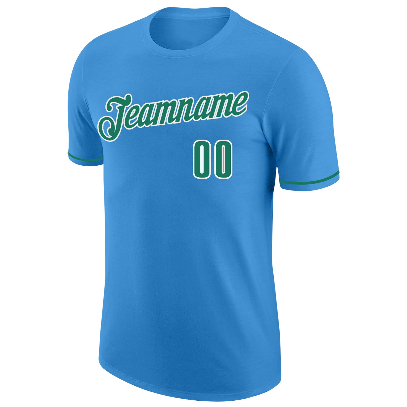 Personalized Powder Blue Kelly Green-White Performance T-Shirt Team Custom Name and Number Personalized Powder Blue Kelly Green-White Performance T-Shirt Team Custom Name and Number - Image 5