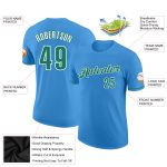 Personalized Powder Blue Kelly Green-White Performance T-Shirt Team Custom Name and Number