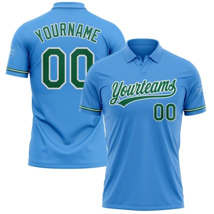Personalized Powder Blue Kelly Green-White Performance Vapor Golf Polo Shirt Team Custom Name and Number