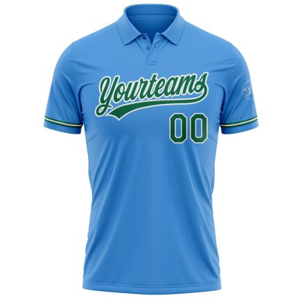 Personalized Powder Blue Kelly Green-White Performance Vapor Golf Polo Shirt Team Custom Name and Number