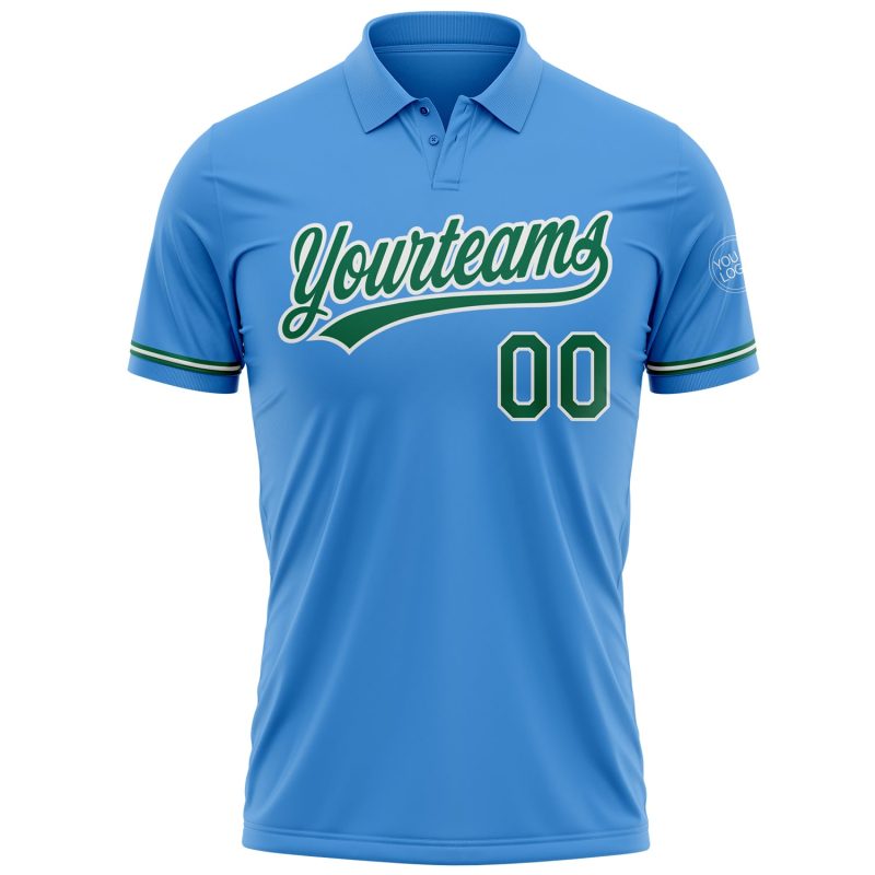 Personalized Powder Blue Kelly Green-White Performance Vapor Golf Polo Shirt Team Custom Name and Number