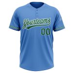 Personalized Powder Blue Kelly Green-White Two-Button Unisex Softball Jersey Team Custom Name and Number