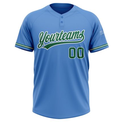 Personalized Powder Blue Kelly Green-White Two-Button Unisex Softball Jersey Team Custom Name and Number