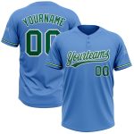 Personalized Powder Blue Kelly Green-White Two-Button Unisex Softball Jersey Team Custom Name and Number