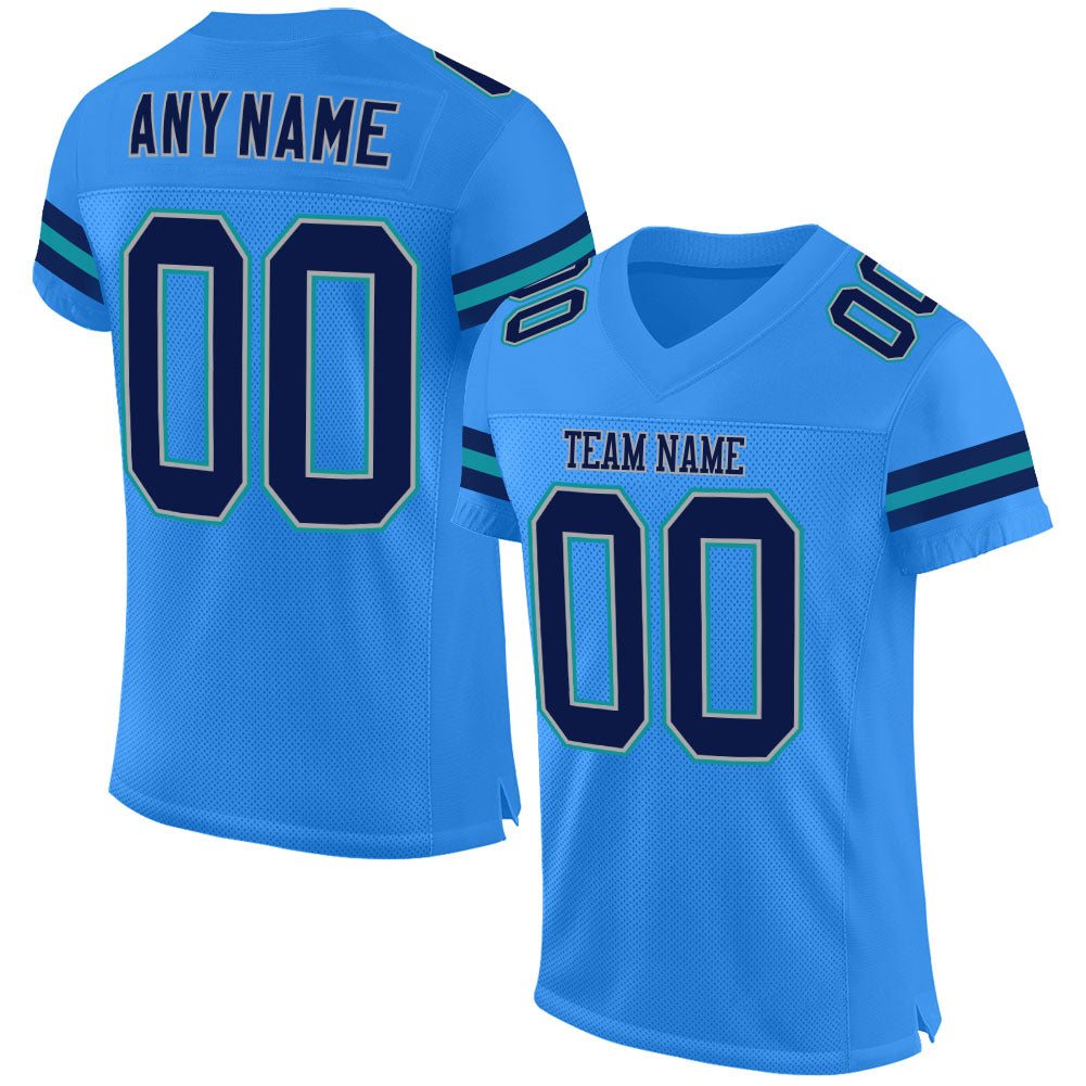 Personalized Powder Blue Navy-Aqua Mesh Authentic Football Jersey Team Custom Name and Number