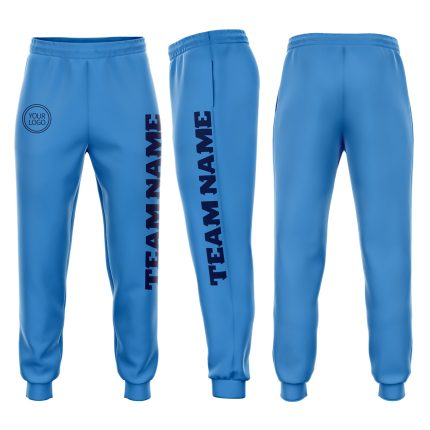 Personalized Powder Blue Navy Fleece Jogger Sweatpants Team Custom Name and Number