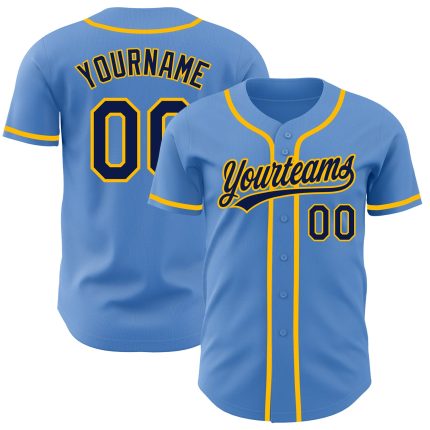 Personalized Powder Blue Navy-Gold Authentic Baseball Jersey