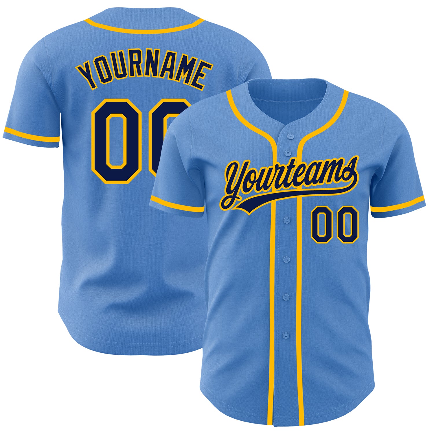 Personalized Powder Blue Navy-Gold Authentic Baseball Jersey