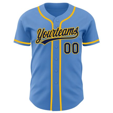 Personalized Powder Blue Navy-Gold Authentic Baseball Jersey