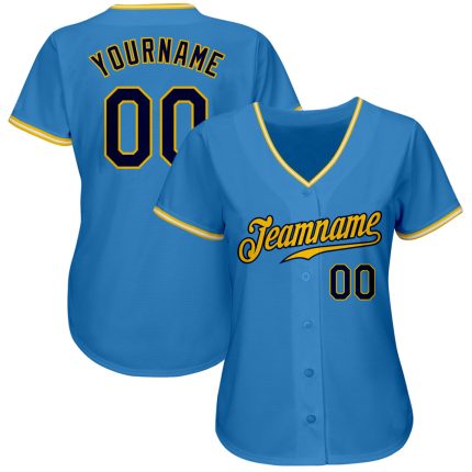 Personalized Powder Blue Navy Gold-White Authentic Baseball Jersey Team Custom Name and Number