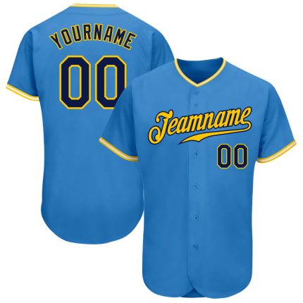 Personalized Powder Blue Navy Gold-White Authentic Baseball Jersey Team Custom Name and Number