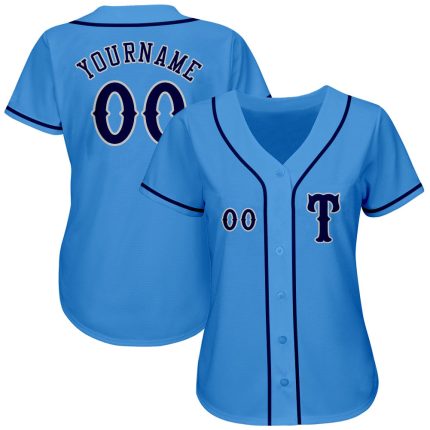 Personalized Powder Blue Navy-Gray Authentic Baseball Jersey Team Custom Name and Number