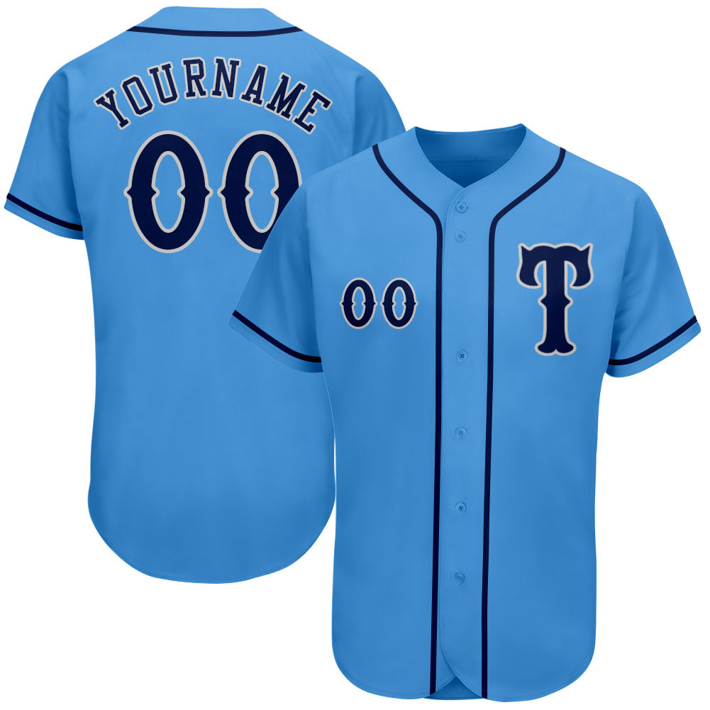 Personalized Powder Blue Navy-Gray Authentic Baseball Jersey Team Custom Name and Number
