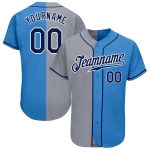 Personalized Powder Blue Navy-Gray Authentic Split Fashion Baseball Jersey Team Custom Name and Number