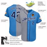 Personalized Powder Blue Navy-Gray Authentic Split Fashion Baseball Jersey Team Custom Name and Number