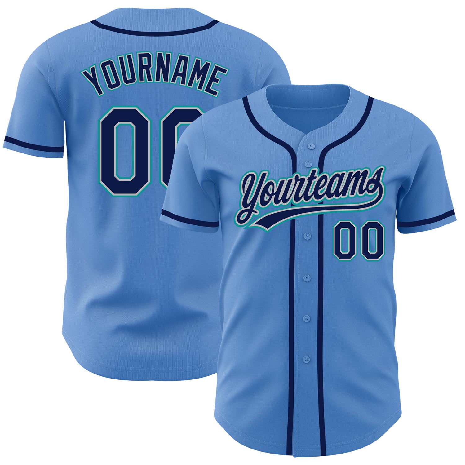 Personalized Powder Blue Navy Gray-Teal Authentic Baseball Jersey Team Custom Name and Number
