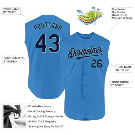 Personalized Powder Blue Navy Gray-Teal Authentic Sleeveless Baseball Jersey Team Custom Name and Number