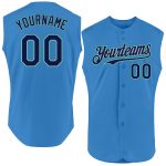 Personalized Powder Blue Navy Gray-Teal Authentic Sleeveless Baseball Jersey Team Custom Name and Number