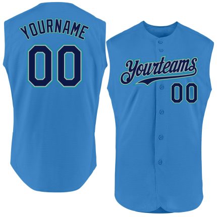 Personalized Powder Blue Navy Gray-Teal Authentic Sleeveless Baseball Jersey Team Custom Name and Number