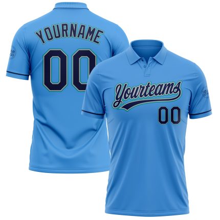 Personalized Powder Blue Navy Gray-Teal Performance Vapor Golf Polo Shirt Team Custom Name and Number