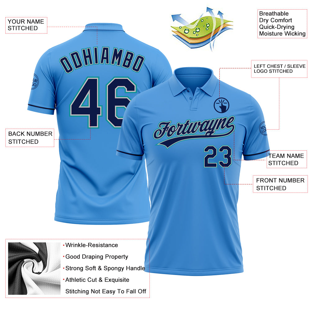 Personalized Powder Blue Navy Gray-Teal Performance Vapor Golf Polo Shirt Team Custom Name and Number Personalized Powder Blue Navy Gray-Teal Performance Vapor Golf Polo Shirt Team Custom Name and Number - Image 3