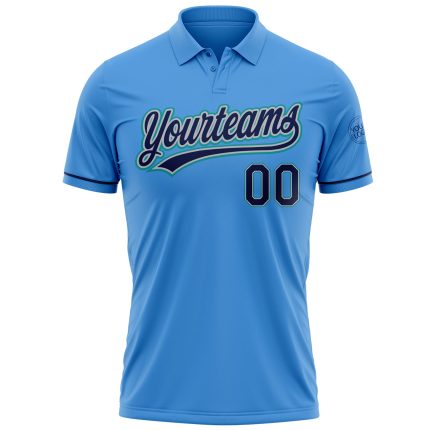 Personalized Powder Blue Navy Gray-Teal Performance Vapor Golf Polo Shirt Team Custom Name and Number