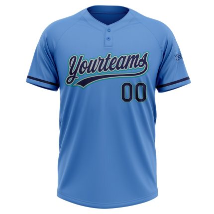 Personalized Powder Blue Navy Gray-Teal Two-Button Unisex Softball Jersey Team Custom Name and Number