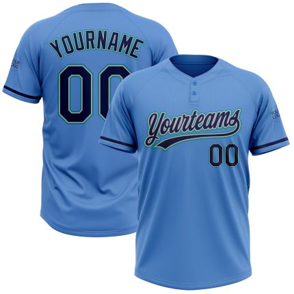 Personalized Powder Blue Navy Gray-Teal Two-Button Unisex Softball Jersey Team Custom Name and Number