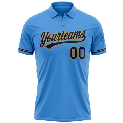 Personalized Powder Blue Navy-Old Gold Performance Vapor Golf Polo Shirt Team Custom Name and Number