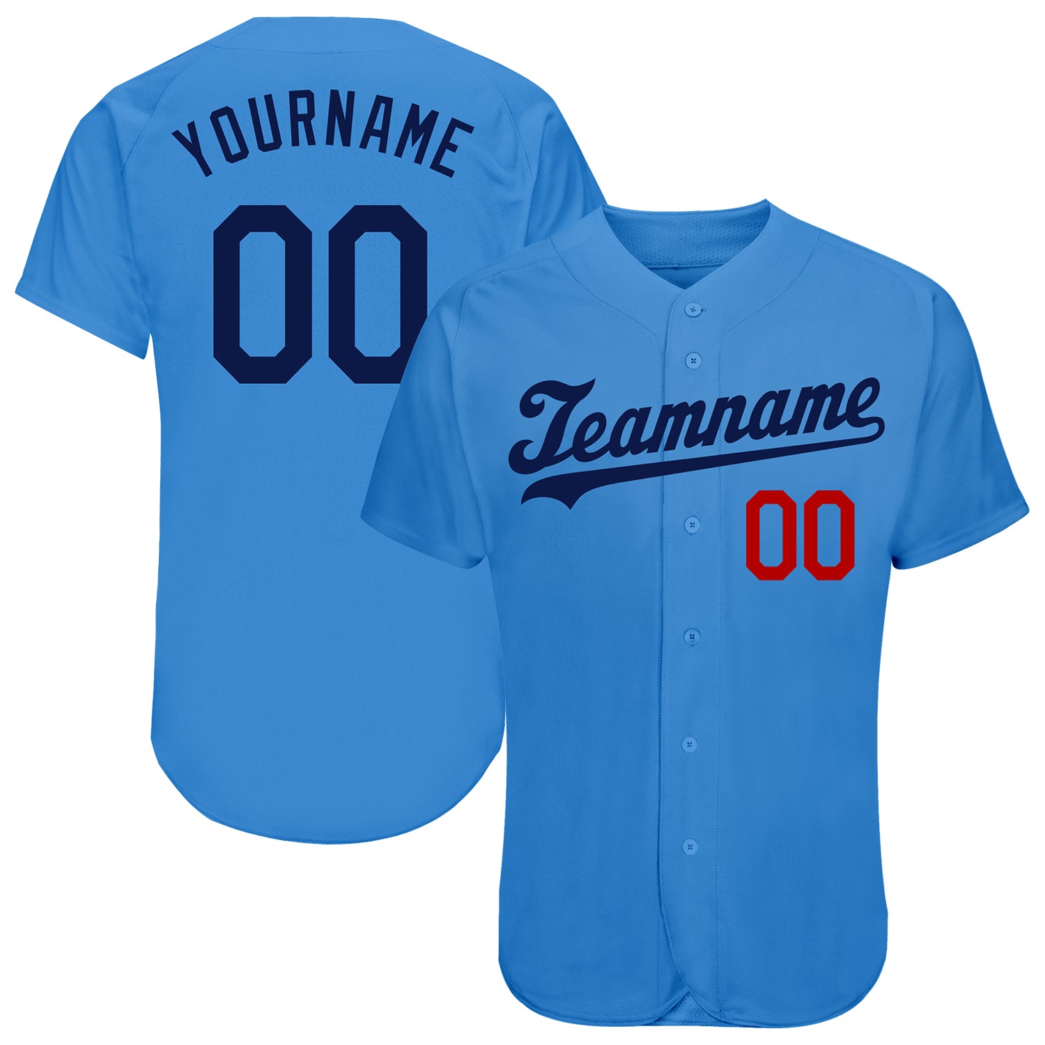 Personalized Powder Blue Navy-Red Authentic Baseball Jersey Team Custom Name and Number