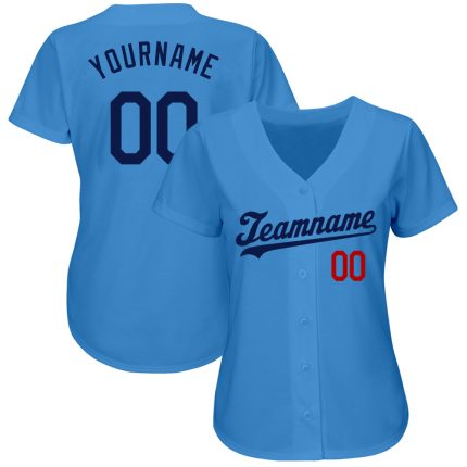 Personalized Powder Blue Navy-Red Authentic Baseball Jersey Team Custom Name and Number