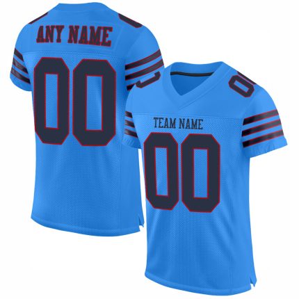 Personalized Powder Blue Navy-Red Mesh Authentic Football Jersey
