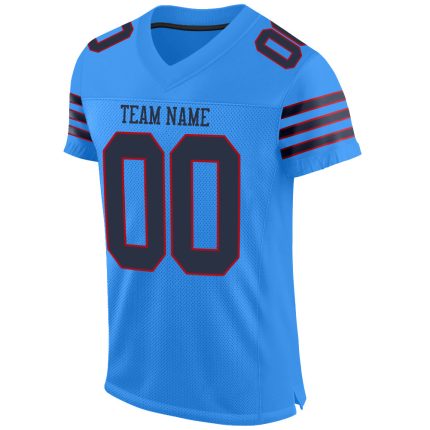 Personalized Powder Blue Navy-Red Mesh Authentic Football Jersey