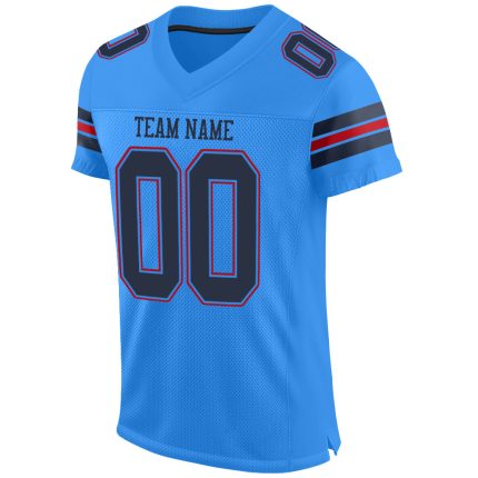 Personalized Powder Blue Navy-Red Mesh Authentic Football Jersey Team Custom Name and Number