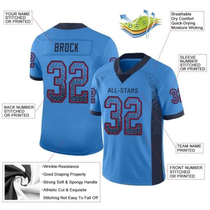 Personalized Powder Blue Navy-Red Mesh Drift Fashion Football Jersey Team Custom Name and Number