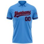 Personalized Powder Blue Navy-Red Performance Vapor Golf Polo Shirt Team Custom Name and Number