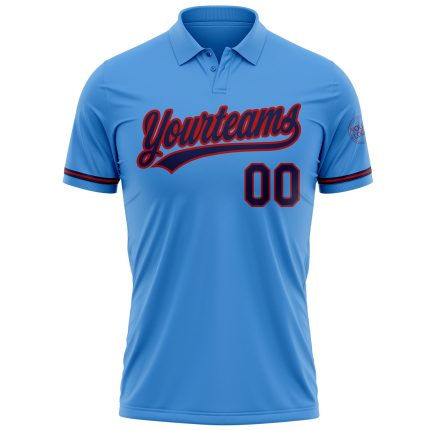 Personalized Powder Blue Navy-Red Performance Vapor Golf Polo Shirt Team Custom Name and Number