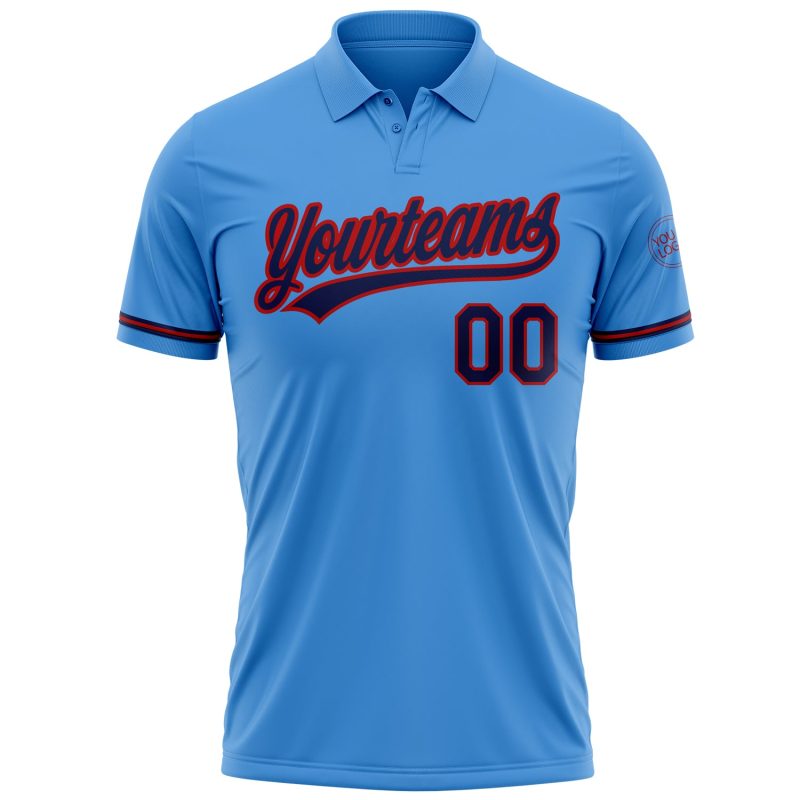 Personalized Powder Blue Navy-Red Performance Vapor Golf Polo Shirt Team Custom Name and Number