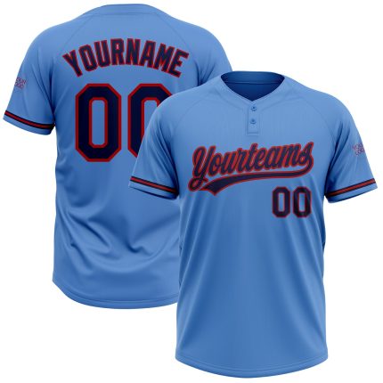 Personalized Powder Blue Navy-Red Two-Button Unisex Softball Jersey Team Custom Name and Number